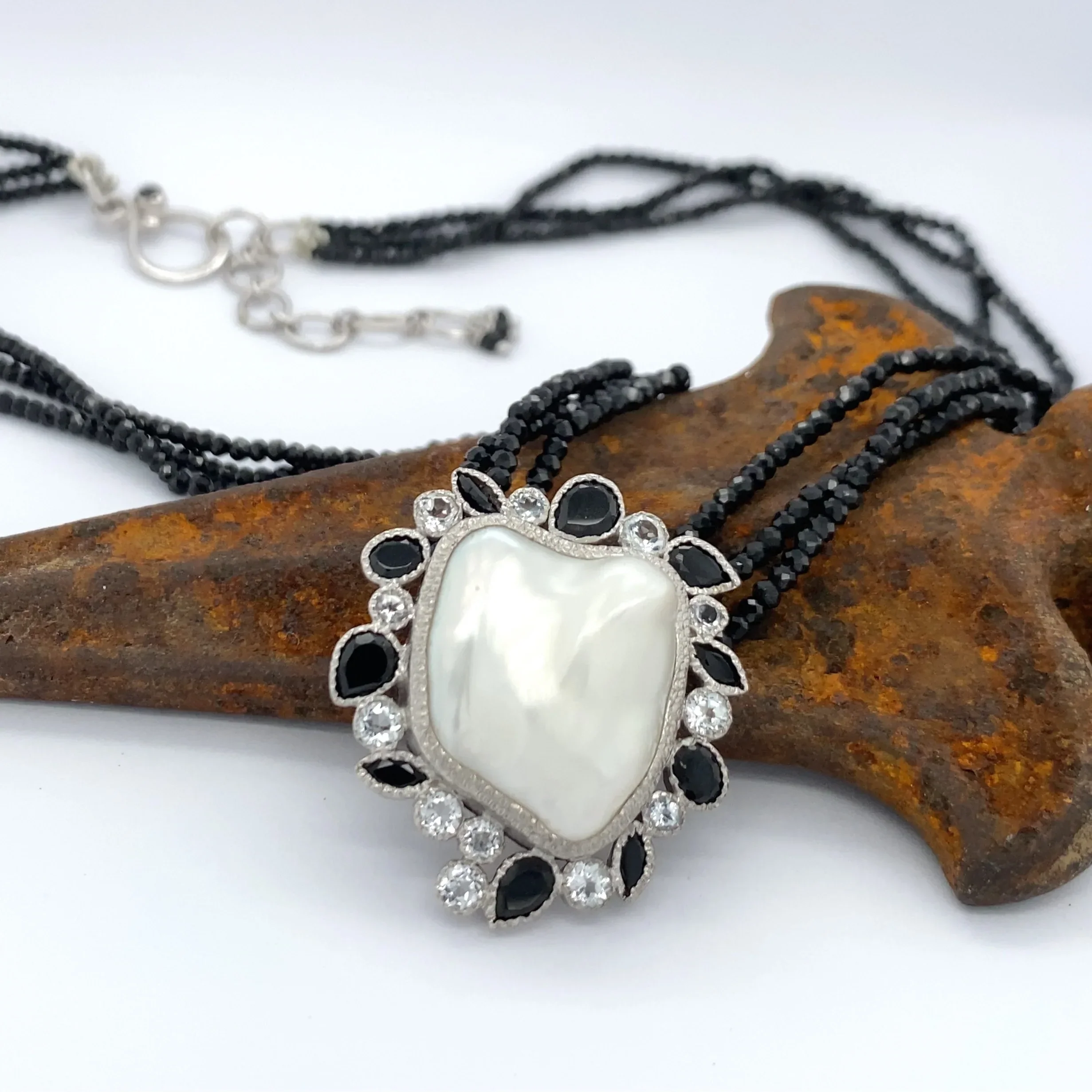 Silver Spinel and Baroque Pearl Necklace - Image 3