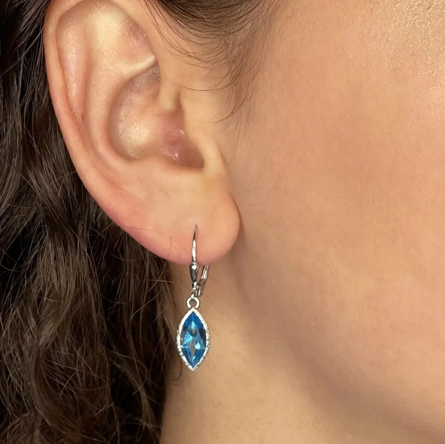 Silver Marquise Gemstone Earrings - Image 3